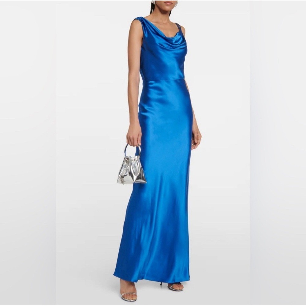 Veronica Beard Sanderson Maxi Dress Azure Blue Size 4 Silk Blend Slip Gown - Picture 2 of 15
